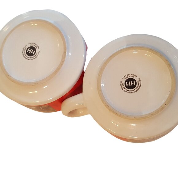 Currier and Ives Stackable Soup Mugs Houston Harvest SET of 2 Red Winter Scene - Picture 6 of 8